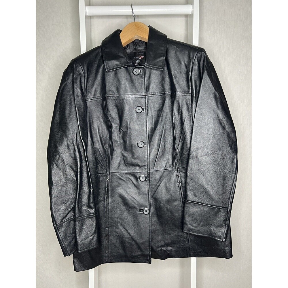 East 5th Leather Jacket Womens 1X Black Button Up Pockets Lined Stud Detail